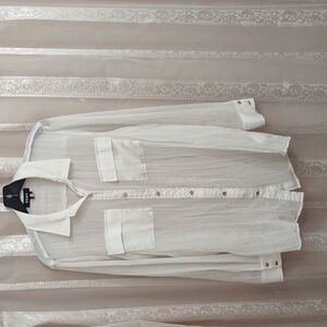 DKNY Sheer White Luxurious Blouse with gold detail buttons Size L